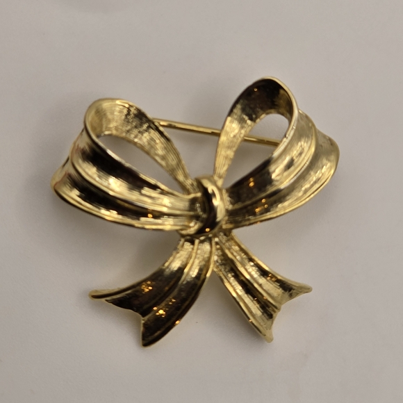 Vintage Bow Brooch Pin Scarf Pin Retro Gold Tone - Picture 6 of 7